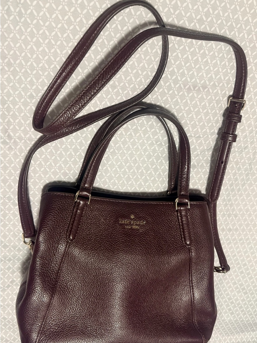 kate spade Deep Burgundy Pebbled Crossbody Leather Satchel with Top Handles - Picture 3 of 13